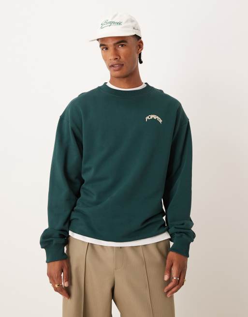 Pompeii Fountain graphic logo crew neck sweatshirt with back print in green, 3 of 5