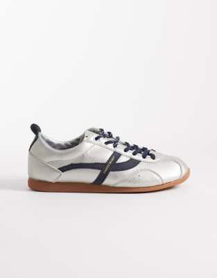Pompeii Uk Pompeii Gemini Leather Sneakers In Silver