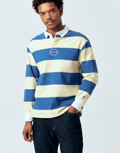 Pompeii – Gestreiftes Rugby-Sweatshirt aus 100% Baumwolle in Gelb und Blau - view 1