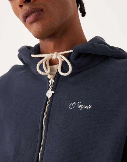 Pompeii - Hoodie met logo en rits in marineblauw, 5 van 5