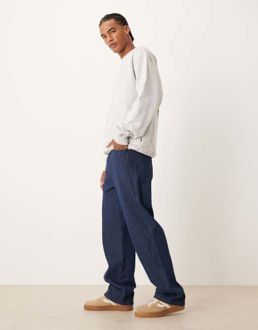 Pompeii - Jeans 5 tasche blu lavaggio scuro a righe, 2 di 5