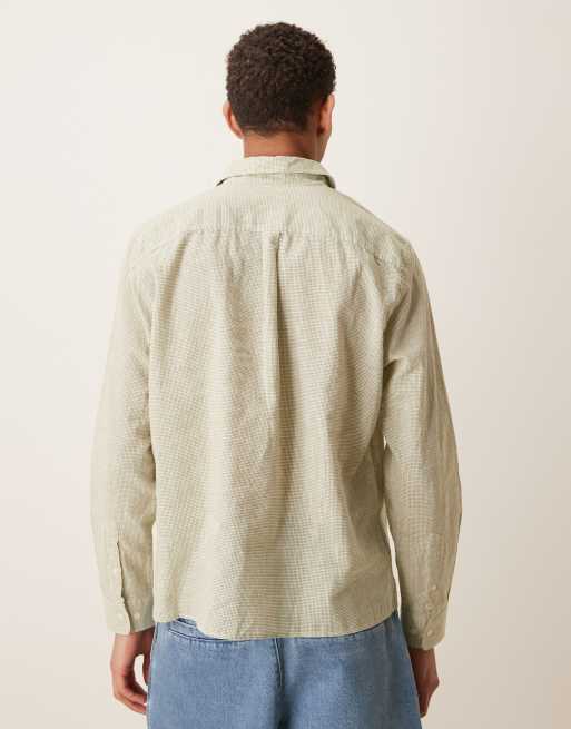 Pompeii – Langärmliges Leinenhemd in Khaki mit sehr kleinem Karomuster, 3 von 5