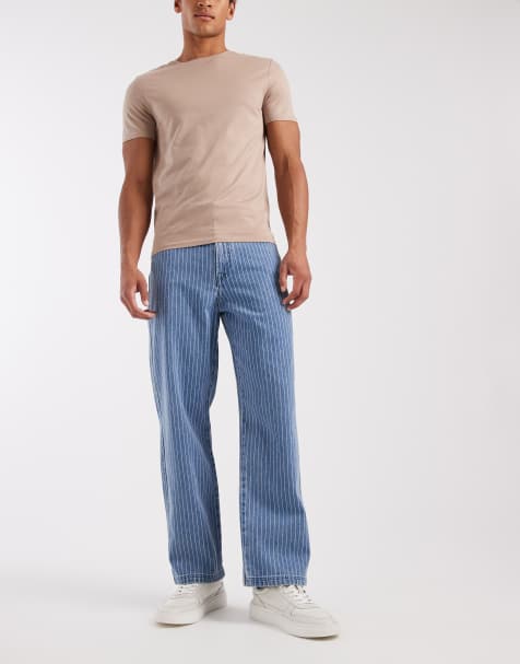 Pompeii – Mellanblå, tvättade, kritstrecksrandiga jeans med ledig passform - view 1