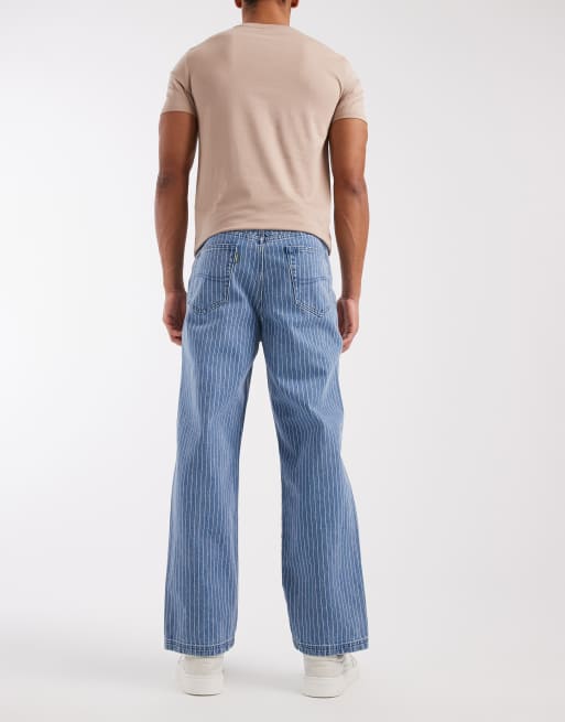 Pompeii - Mellemblå forvaskede og løstsiddende jeans i denim med nålestriber, 2 af 5