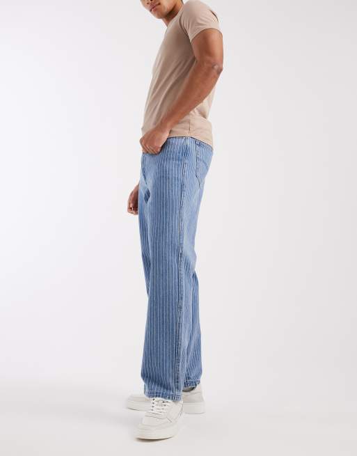 Pompeii - Mellemblå forvaskede og løstsiddende jeans i denim med nålestriber, 3 af 5