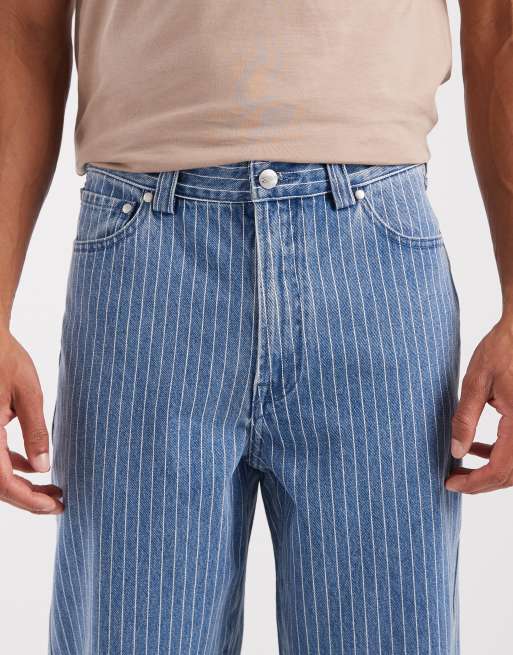 Pompeii - Mellemblå forvaskede og løstsiddende jeans i denim med nålestriber, 5 af 5