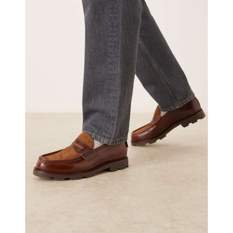 Pompeii Modena leather loafers in brown & beige | ASOS display picture 1