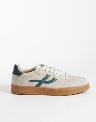 Pompeii pippa leather lace up trainers in beige and green