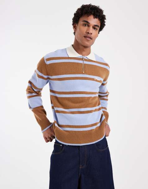 Pompeii - Polo in maglia stile rugby multicolore a righe con zip - view 1