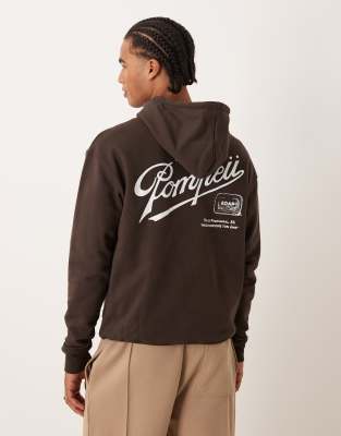 Pompeii UK Pompeii sabons cotton hoodie with back print logo in dark chocolate brown