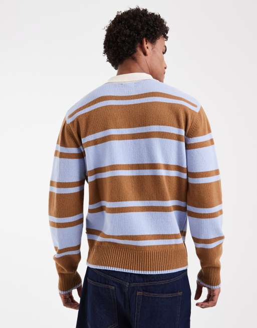 Pompeii striped knitted zip-up rugby polo shirt in multi, 2 of 5