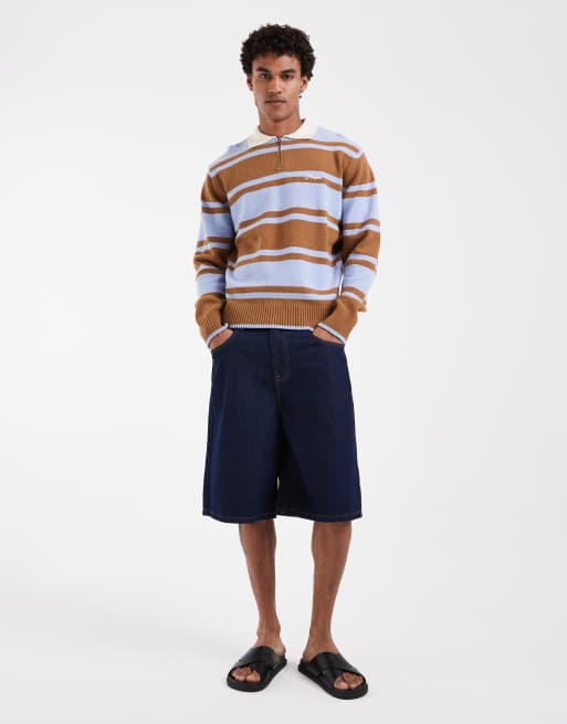 Pompeii striped knitted zip-up rugby polo shirt in multi, 3 of 5