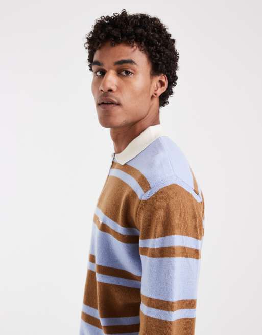 Pompeii striped knitted zip-up rugby polo shirt in multi, 4 of 5