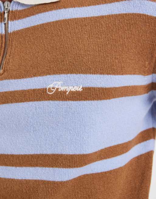 Pompeii striped knitted zip-up rugby polo shirt in multi, 5 of 5