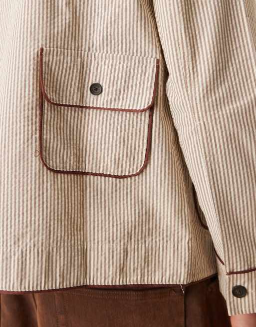 Pompeii striped structured button up chore jacket in cream , 5 of 5