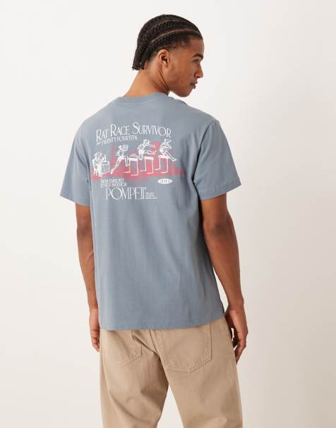 Pompeii - T-shirt blu con grafica del logo e stampa sul retro - view 1