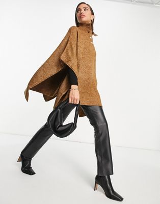 фото Пончо бежевого цвета с высоким воротником vero moda-коричневый