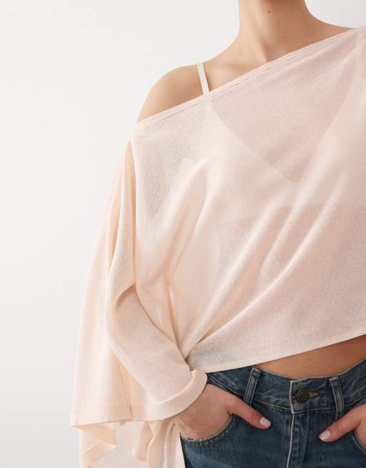 Poncho color crudo transparente de punto fino de ASOS DESIGN, 3 de 4