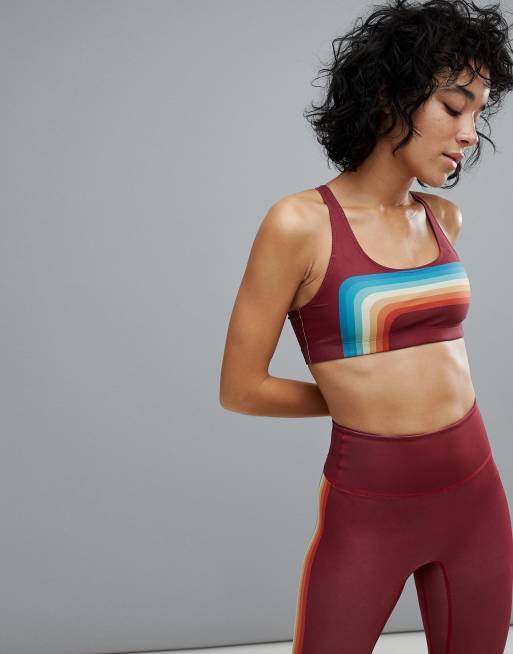Poprageous - Leggings et soutien-gorge à rayures arc-en-ciel légères - Marron, 2 de 3