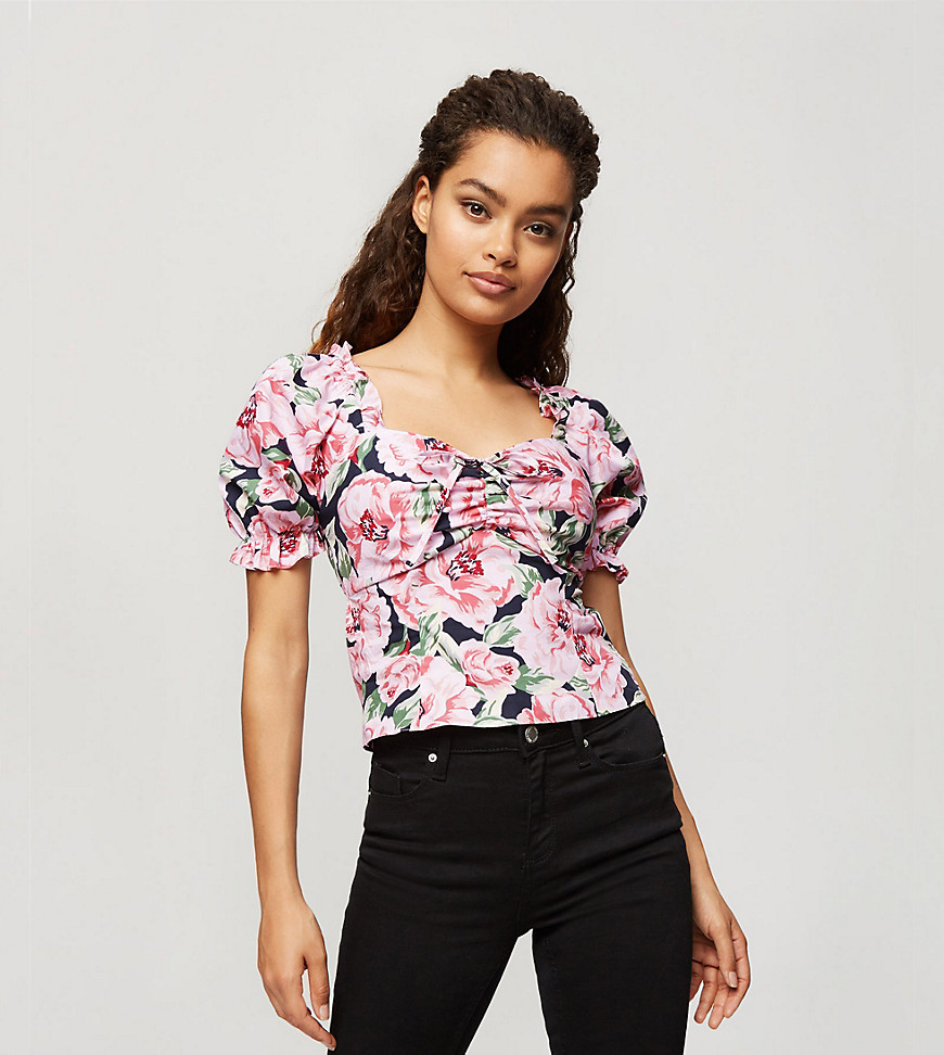 фото Поплиновая блузка с цветочным принтом miss selfridge petite-черный цвет