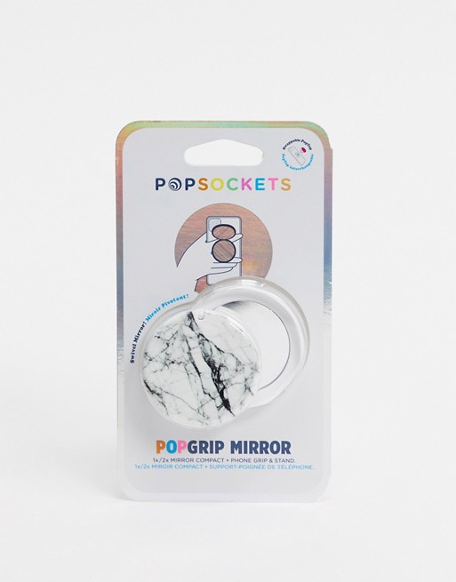 Popsocket mirror phone stand in white marble gloss