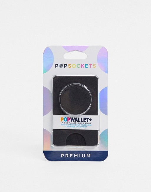 Popsocket pop wallet phone stand pebbled leather look in black