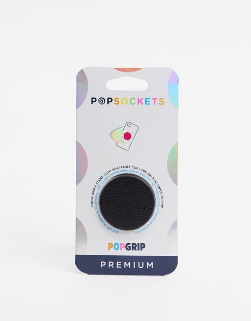 PopSockets – Czarny uchwyt premium do telefonu z motywem groszkowanej skóry