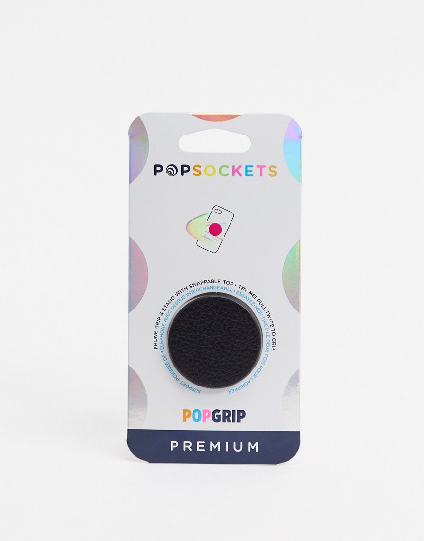 Popsockets – Premium – Svart mobilhållare i kornig läderimitation-Ingen färg