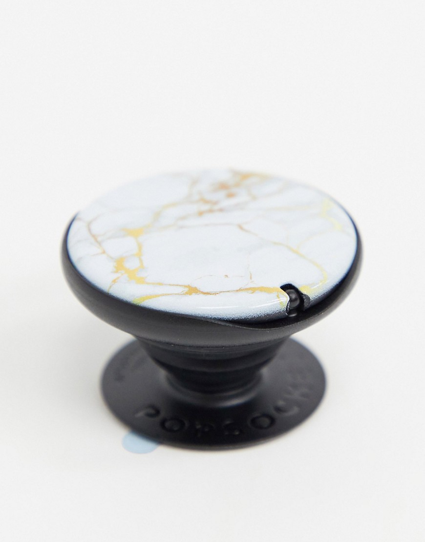 Popsockets – Telefonställ i sten med vitt marmormönster och spegel-Svart