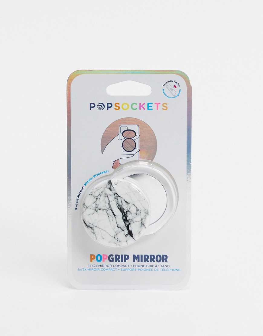 Popsockets – Vit marmormönstrad mobilhållare med spegel-Ingen färg