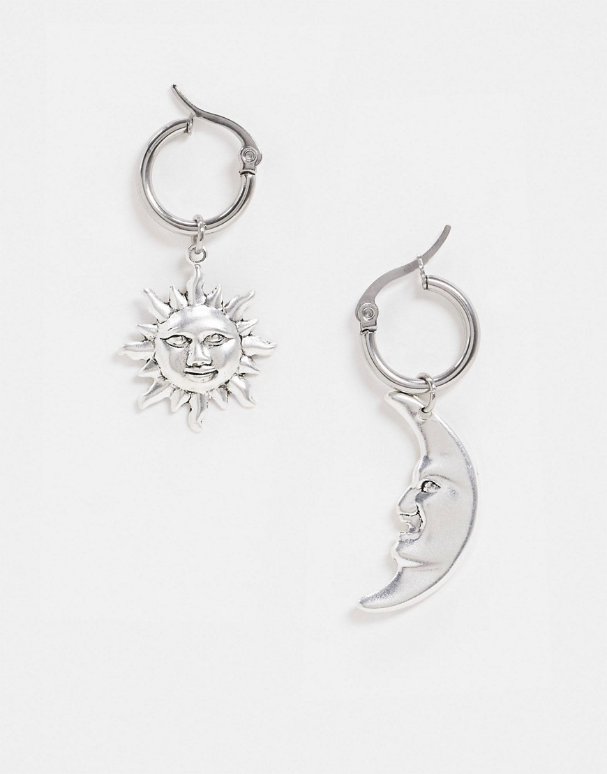 фото Посеребренные непарные серьги с солнцем и месяцем regal rose-серебряный