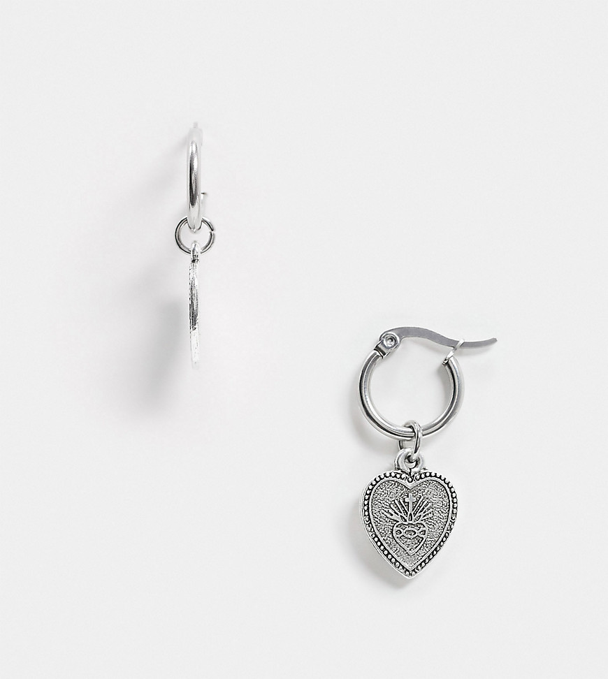 фото Посеребренные серьги-кольца с подвеской-сердцем regal rose-серебряный