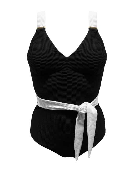 Pour Moi Acapulco Belted Tummy Control Swimsuit in Black & White, 5 of 6