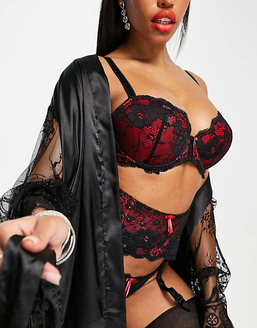 Pour Moi Amour Fuller Bust padded balconette bra in black and red 