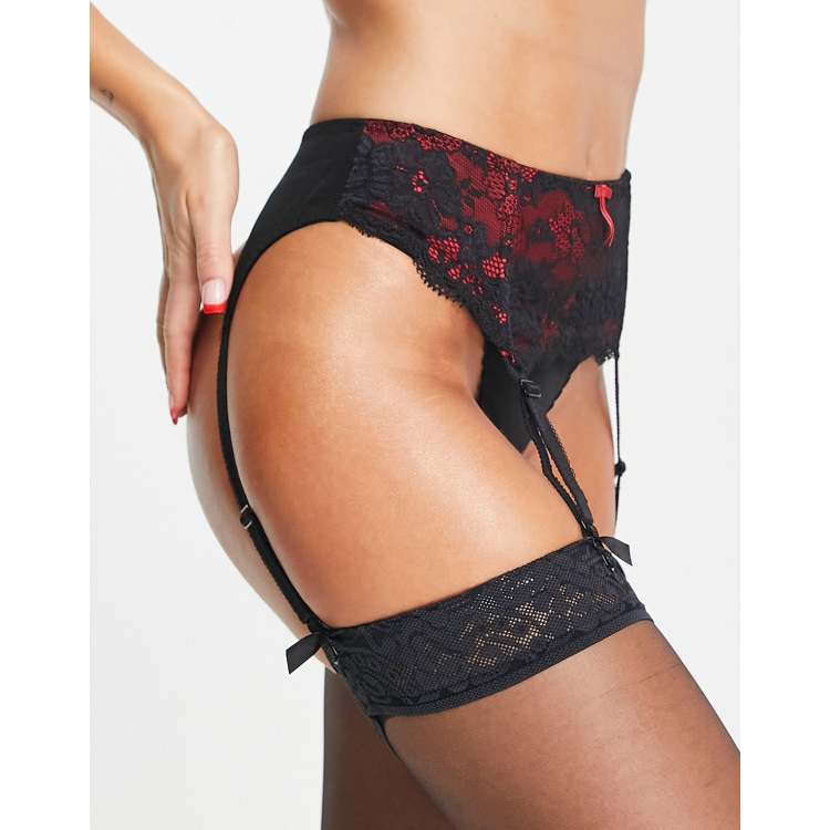 Bluebella Mirabel Delicate Floral Embroidered Mesh Suspender Belt With V  Wire Detail in Black