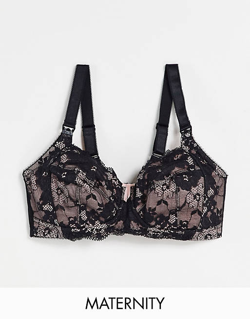 Pour Moi Amour lace nursing plunge bra in black and pink