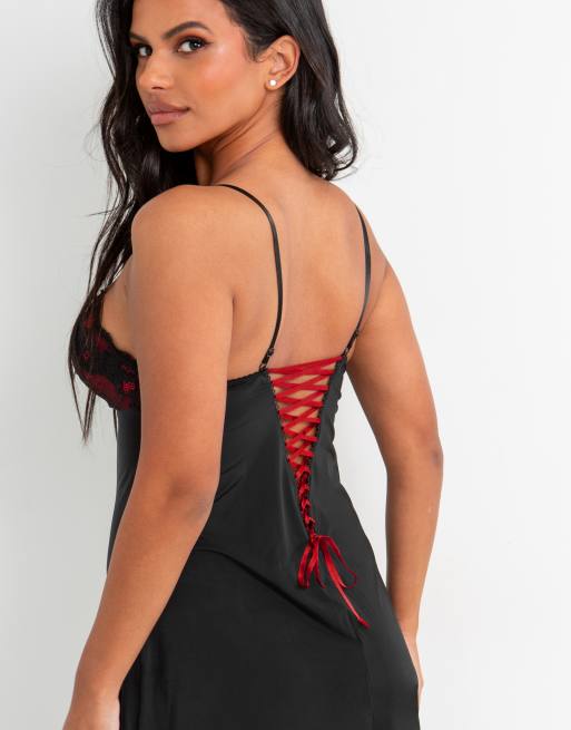 Pour Moi Amour Luxe Lace Chemise in Black & Scarlet, 4 of 6