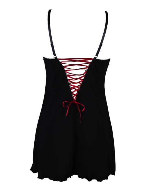 Pour Moi Amour Luxe Lace Chemise in Black & Scarlet, 6 of 6