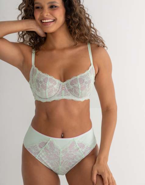 Pour Moi Atelier Lace High Apex Lightly Padded Underwired Bra & Briefs in Pistachio & Pink - view 1