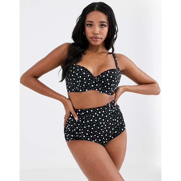 Pour Moi Bas de bikini taille haute gainant pois Noir ASOS