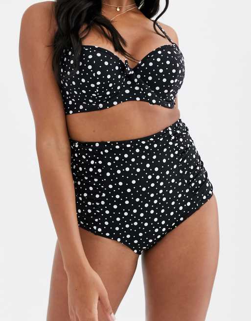 Pour Moi Bas de bikini taille haute gainant pois Noir