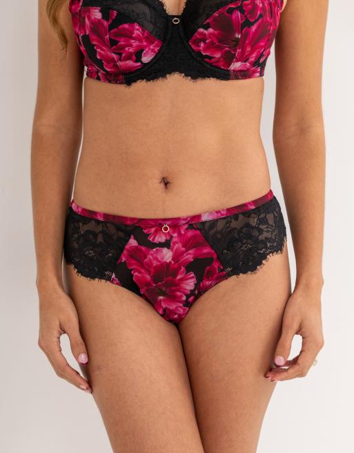Pour Moi Bliss Printed Mesh Brazilian Brief in Black & Rose, 4 of 7