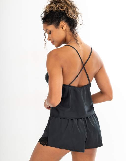 Pour Moi Dusk Satin Lace Trim Cami And Short in Black, 2 of 5