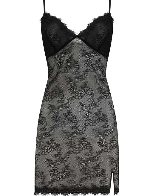 Pour Moi For Your Eyes Only Lace Split Hem Chemise in Black, 5 of 6