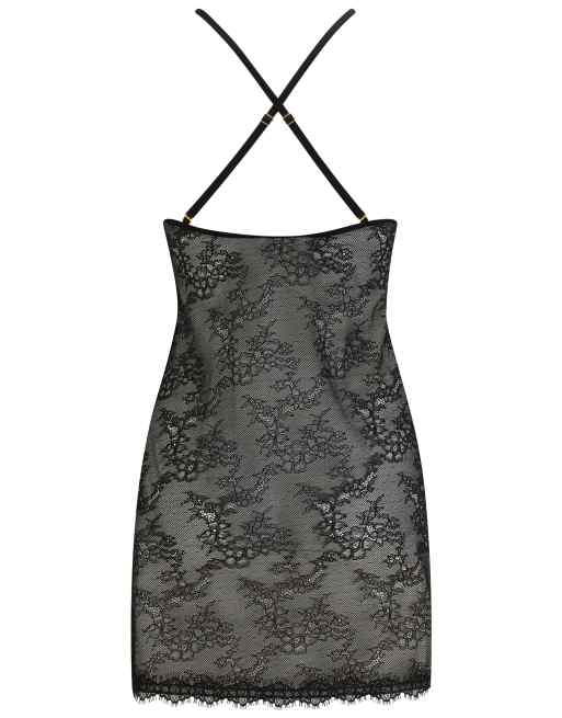 Pour Moi For Your Eyes Only Lace Split Hem Chemise in Black, 6 of 6