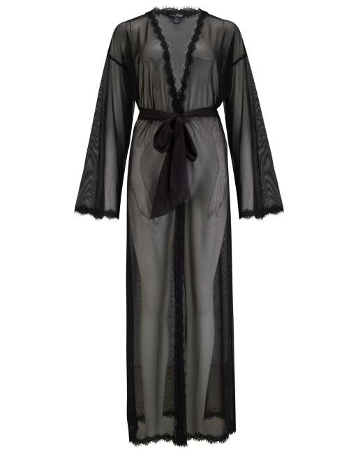 Pour Moi For Your Eyes Only Mesh Lace Maxi Dressing Gown in Black, 5 of 6