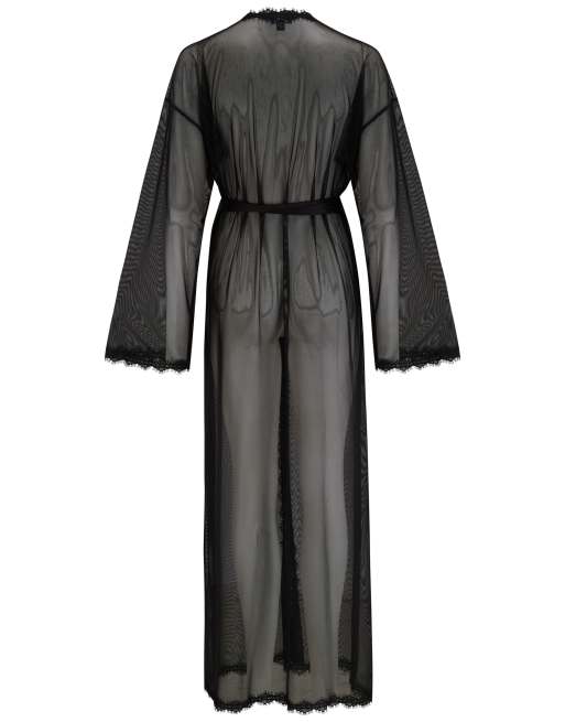 Pour Moi For Your Eyes Only Mesh Lace Maxi Dressing Gown in Black, 6 of 6
