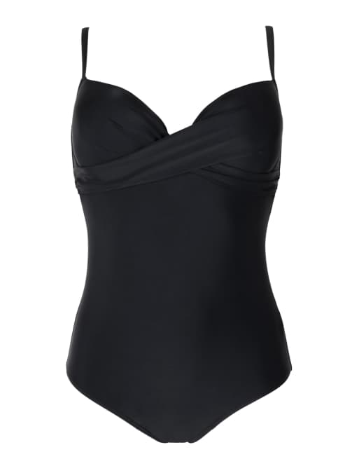Pour Moi Free Spirit Padded Underwired Front Tummy Control Swimsuit in Black, 6 of 7