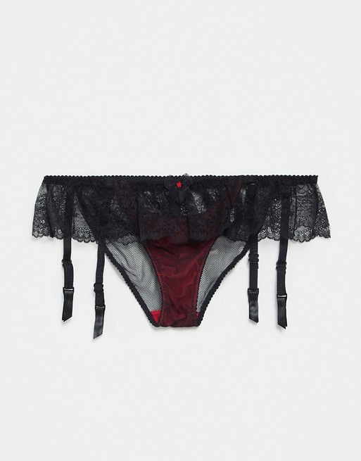 Pour Moi frill me skirted suspender brief in black and red