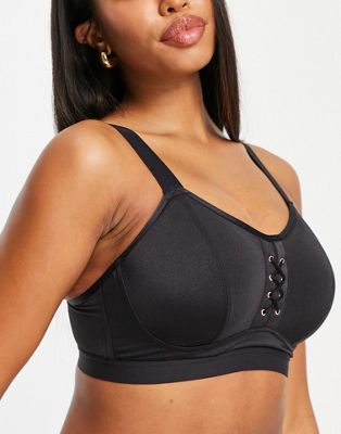Pour Moi Fuller Bust Aspire underwired lightly padded sports bra in black  - ASOS Price Checker